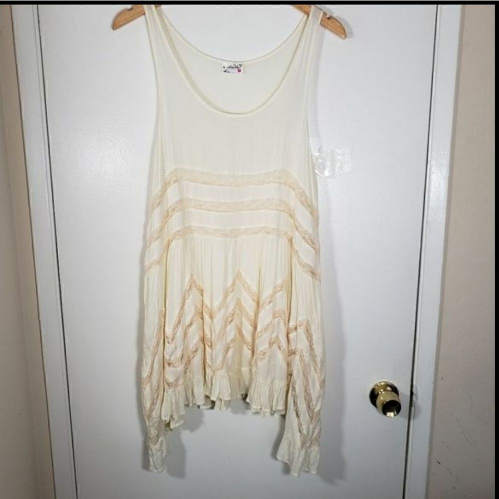 Free People Delicate Lace Ivory Sleeveless Tiered Lightweight Dress Size S